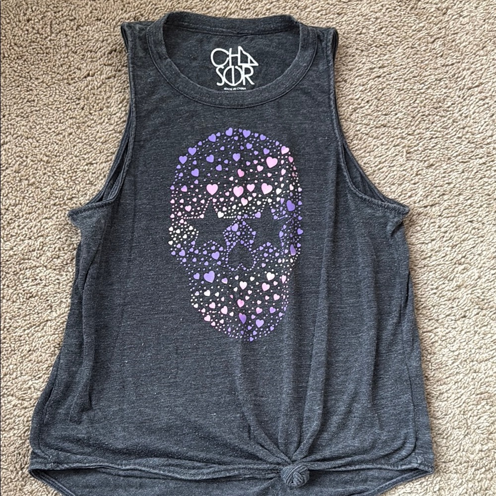 Chaser Gray Skull Graphic Tank Top